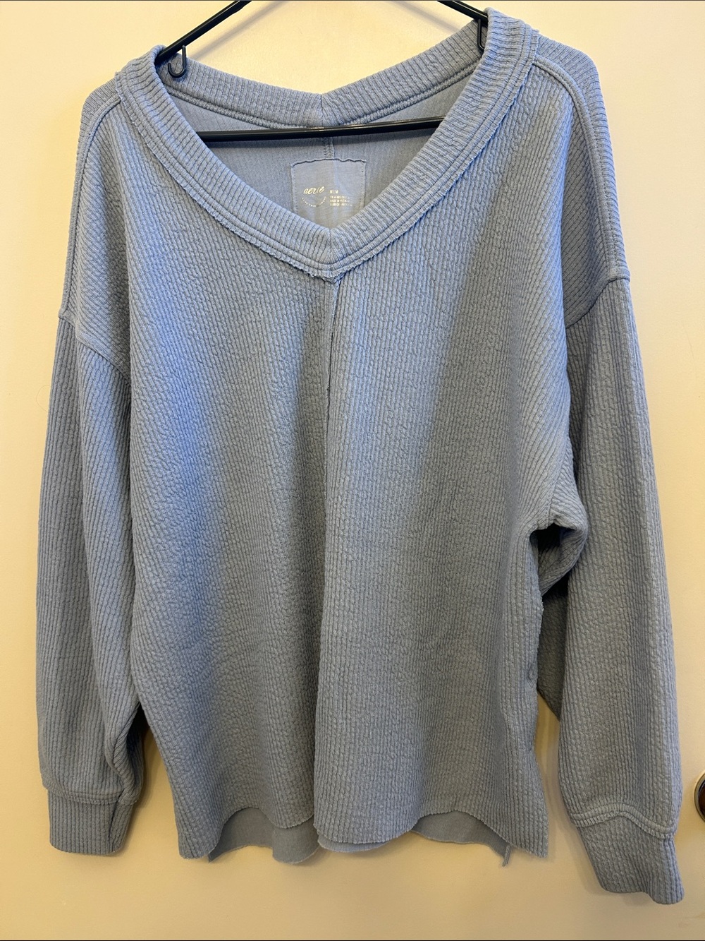 aerie Light Blue V-Neck Waffle Knit Pullover
